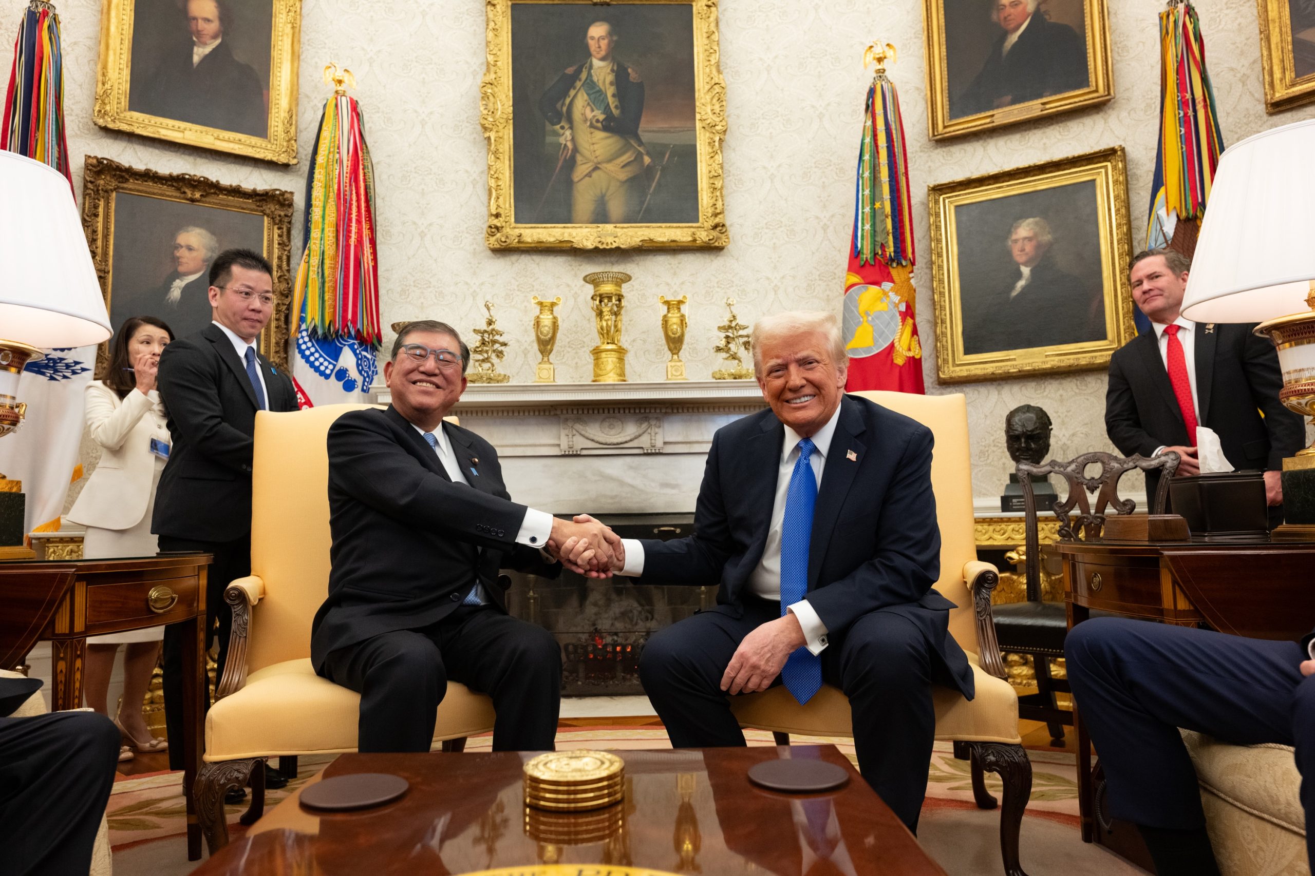 Japan Prime Minister Gifts Trump Golden Samurai Helmet In White House Meet