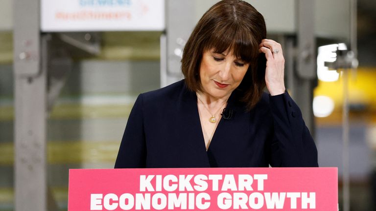 Rachel Reeves gestures, as she speaks about her plans for Britain's economy in Eynsham.
Pic: Reuters