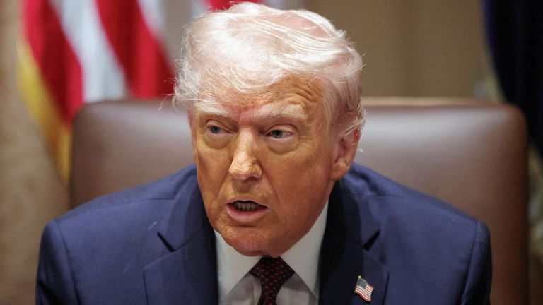 Donald Trump attends a cabinet meeting at the White House, in Washington.
Pic: Reuters