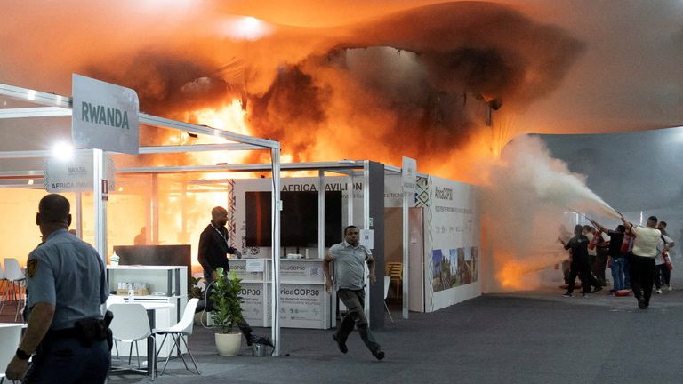 Fire disrupts last-minute efforts to strike global deal at COP30 | Science, Climate & Tech News